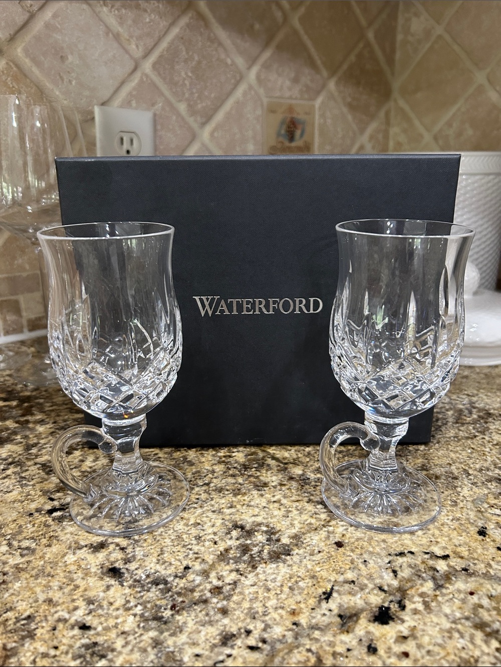 Waterford Clear Crystal Stemmed Goblets with Handle - Set of 2